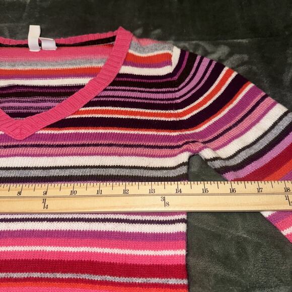 Old Navy Y2K Sweater Girl's XL Multicolor Pink Striped Knitted VNeck Long Sleeve - Picture 8 of 9
